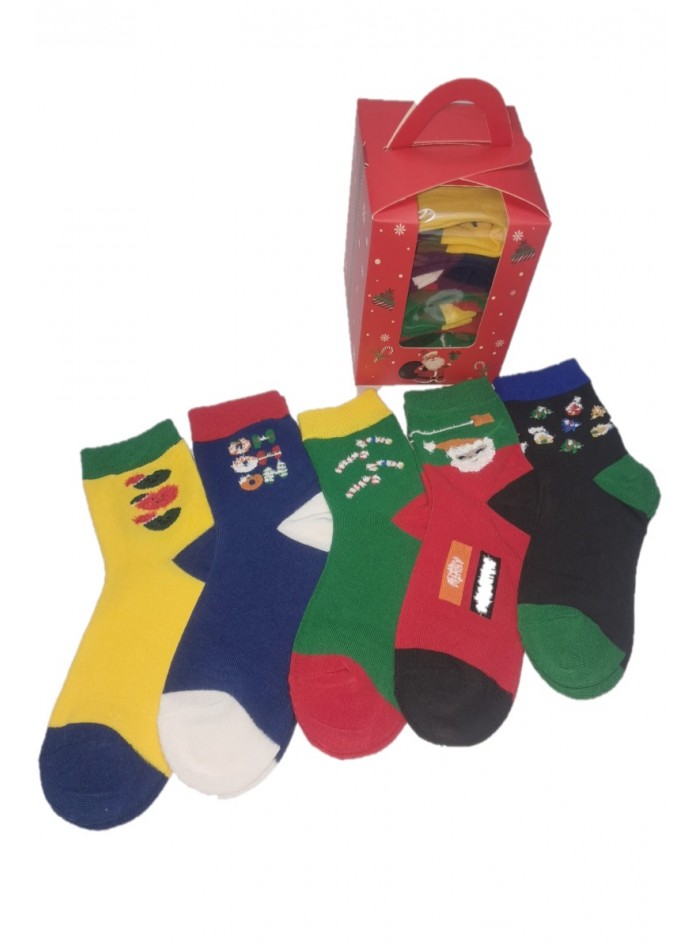 Set de 5 sosete de copii, cu motive haioase de Craciun